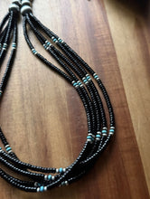 Load image into Gallery viewer, Sterling Silver Multi Strand Black Onyx Turquoise Pearls Bead Necklace. 26 Inch