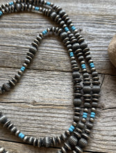 Load image into Gallery viewer, 60 Inch Sterling Silver Pearls Turquoise Bead Necklace