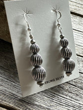 Load image into Gallery viewer, Southwestern 925 Sterling Silver Corrugated Pearls Bead Earrings. 2.25 Inch