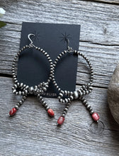 Load image into Gallery viewer, Sterling Silver Bow Red Spiny Oyster Pearls Hoop Bead Earrings 3.5 Inch