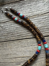 Load image into Gallery viewer, Southwestern Multi Stone Sterling Silver Tigers Eye Bead Necklace 18 inch