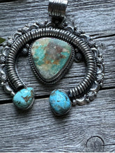 Load image into Gallery viewer, Native American Sterling Silver Royston Turquoise Naja Pendant Handmade CY