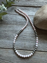 Load image into Gallery viewer, Sterling Silver 6mm Pink Conch Round Bead W Pearls Necklace. 18 inch