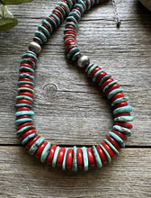 Load image into Gallery viewer, Southwestern 925 Sterling Silver Blue Turquoise Coral Bead Necklace 18 inch Gift