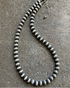 8mm 26 Inch 925 Sterling Silver Oxidized Pearls Bead Necklace Southwestern