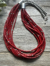 Load image into Gallery viewer, Sterling Silver Multi Strand Red Bamboo Coral Bead Necklace 28 Inch