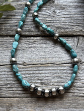 Load image into Gallery viewer, Sterling Silver Blue Turquoise W Pearls Bead Necklace 18 inch