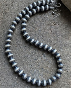 10mm 16 Inch 925 Sterling Silver Oxidized Pearls Bead Necklace Southwestern