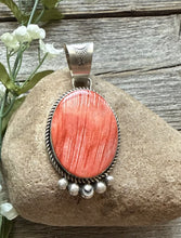 Load image into Gallery viewer, Native American Sterling Silver Red Spiny Oyster Pendant RY