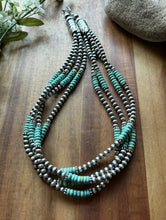 Load image into Gallery viewer, Sterling Silver Multi Strand Turquoise Pearls Bead Necklace 20 Inch