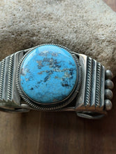 Load image into Gallery viewer, Navajo Native American Sterling Silver Blue Turquoise Cuff Bracelet Martinez