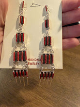Load image into Gallery viewer, Navajo sterling silver coral earrings