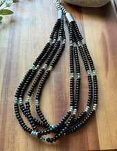Load image into Gallery viewer, Sterling Silver Multi Strand Black Onyx Turquoise Pearls Bead Necklace. 22 Inch
