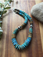 Load image into Gallery viewer, Sterling Silver Graduated Blue Green Turquoise Bead Necklace. 18 inch Gift