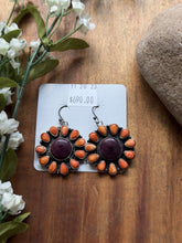 Load image into Gallery viewer, Navajo Sterling Silver Orange Purple Spiny Oyster Handmade Earrings Sheila