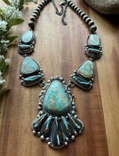 Load image into Gallery viewer, Navajo Sterling Silver Royston Black Jack Turquoise Cluster Lariat Necklace KY