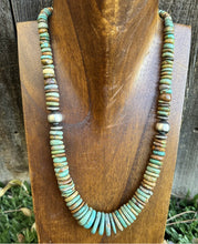 Load image into Gallery viewer, Sterling Silver Graduated Green Turquoise Bead Necklace. 18 inch