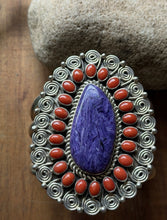 Load image into Gallery viewer, Tonya Rafael Navajo Sterling Silver Purple Charoite Coral Cluster Cuff Bracelet