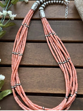 Load image into Gallery viewer, Sterling Silver Multi Strand Pink Coral W Pearls Bead Necklace 24 Inch