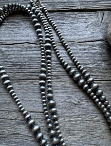 4mm - 8mm Multi Graduated Sterling Silver Oxidized Pearls Bead Necklace 60 Inch