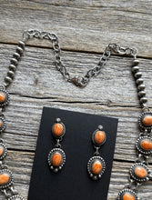 Load image into Gallery viewer, Small Navajo Squash Blossom Sterling Silver Orange Spiny Oyster Necklace Set E