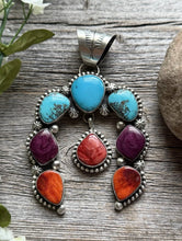 Load image into Gallery viewer, Navajo Sterling Silver Multi Stone Turquoise Spiny Oyster Pendant Augustine L