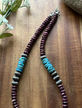 Load image into Gallery viewer, Sterling Silver Turquoise Purple Spiny Oyster Bead Necklace. 18 Inch