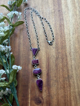 Load image into Gallery viewer, Navajo Sterling Silver Purple Spiny Oyster Lariat Chain Necklace C Shorty