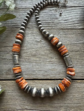 Load image into Gallery viewer, Sterling Silver Orange Spiny Oyster W Pearls Kokopelli Bead Necklace 18 Inch