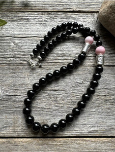 Mens Sterling Silver Black Onyx Pink Conch Kokopelli Bead Necklace 20 inch Gift