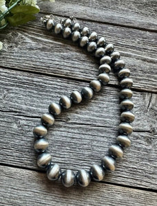 12mm 14 Inch 925 Sterling Silver Oxidized Pearls Bead Necklace Southwestern