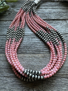 Sterling Silver Multi Strand Pink Coral W Pearls Bead Necklace 24 Inch