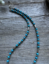 Load image into Gallery viewer, Sterling Silver Blue Turquoise W Pearls Bead Necklace. 16 inch