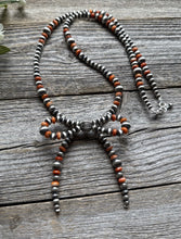 Load image into Gallery viewer, Bow Sterling Silver Multi Graduated Spiny Oyster Pearls Bead Necklace 24 inch