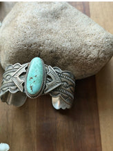 Load image into Gallery viewer, Navajo Native American Sterling Silver Turquoise Cuff Bracelet Maloney