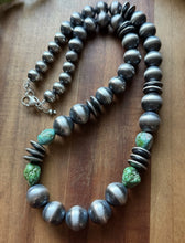 Load image into Gallery viewer, Sterling Silver Pearls Sonoran Gold Turquoise Nuggets Bead Necklace 24 inch