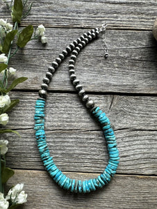 Sterling Silver Blue Turquoise W Pearls Bead Necklace. 18 inch