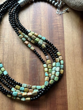 Load image into Gallery viewer, Sterling Silver Multi Strand Black Onyx Turquoise Nuggets Bead Necklace. 24 Inch