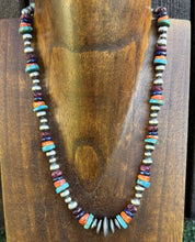 Load image into Gallery viewer, Southwestern Sterling Silver Multi Stone W Pearls Bead Necklace. 18 inch