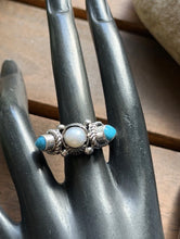 Load image into Gallery viewer, Native American Sterling Silver Freshwater Pearl Turquoise Ring Size 8