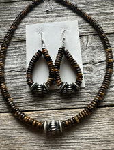 Load image into Gallery viewer, Sterling Silver Tigers Eye Bead Necklace W Earrings Set. Gift 18 Inch