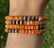 Load image into Gallery viewer, Sterling Silver Orange Spiny Oyster Pearls Bead Wrap Spiral Bracelet Free Size