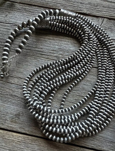 4mm Multi 10 Strand 925 Sterling Silver Oxidized Pearls Bead Necklace 24 Inch