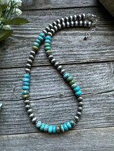 Load image into Gallery viewer, Sterling Silver Blue Green Turquoise Bead Necklace. 18 inch