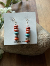 Load image into Gallery viewer, Sterling Silver Orange Red Spiny Oyster Bead Drop Earrings. 1.75 Inch