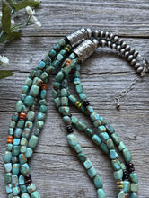Load image into Gallery viewer, Sterling Silver Multi Strand Blue Green Turquoise Stone Bead Necklace 24 inch