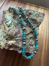 Load image into Gallery viewer, Sterling silver blue turquoise bead necklace