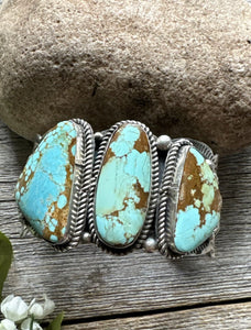 Navajo Sterling Silver Number 8 Turquoise Cuff Bracelet. C Yazzie Gift