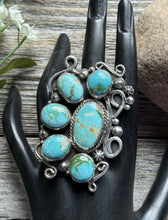 Load image into Gallery viewer, Native American Sterling Silver Turquoise Cluster Ring. Size 8.5 Geneva
