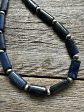 Load image into Gallery viewer, Sterling Silver Lapis Pearls Bead Necklace. 18 inch
